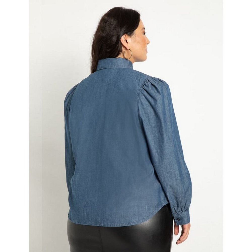 🖤 NEW Eloquii Puff Sleeve Chambray Button Down Blouse Shirt - Picture 4 of 6